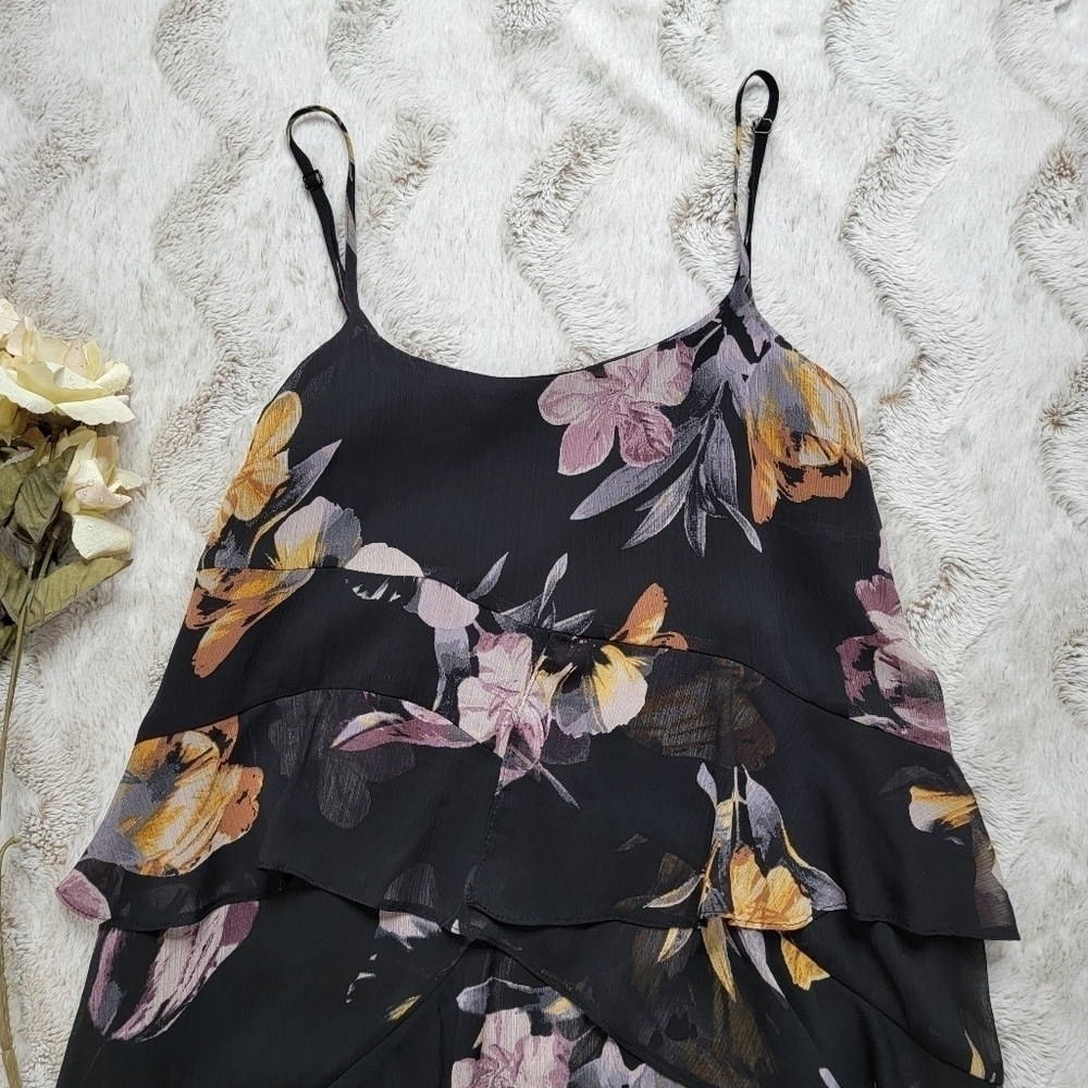 TopShop Ruffle Purple Gold Floral Print Sleeveless Mini Dress Size 2 - Picture 2 of 11